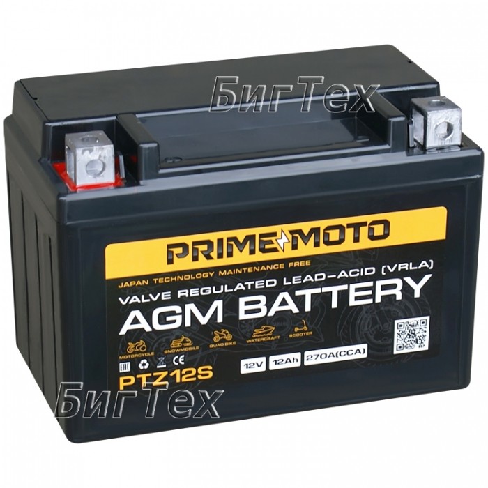 Мото аккумулятор PRIME MOTO PTZ12S AGM 12 Ач
