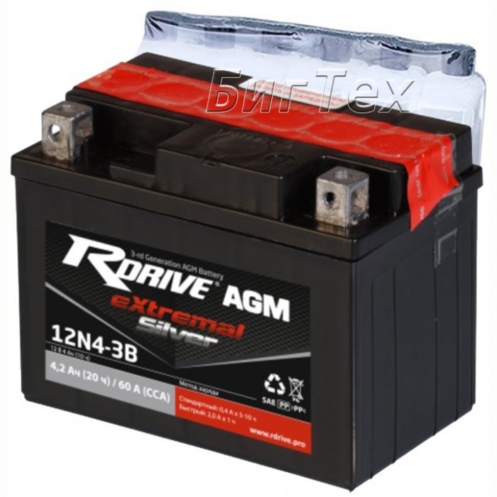 Мото аккумулятор RDrive Silver 12N4-3B AGM 4.2 Ач