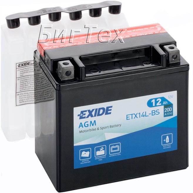 Мото аккумулятор EXIDE ETX14L-BS 12 Ач (YTX14L-BS)