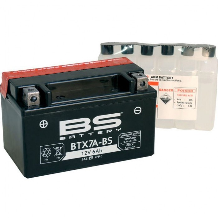 Мото аккумулятор BS BTX7A-BS 6 Ач (YTX7A-BS)