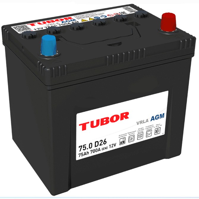 Аккумулятор автомобильный TUBOR AGM D26 VRLA 75 Aч
