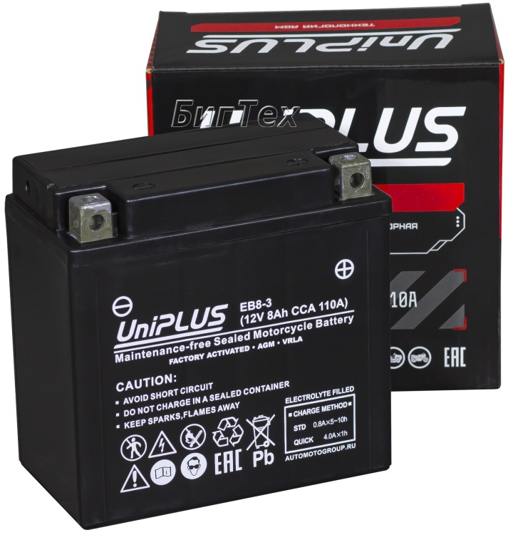 Мото аккумулятор UPLUS EB8-3 8Ач 110А (YB7L-B /...