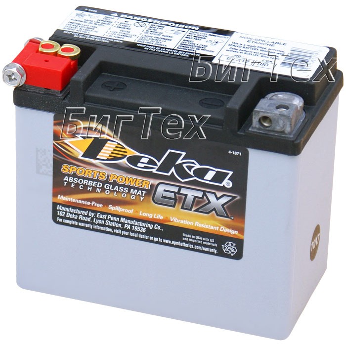 Мото аккумулятор DEKA ETX14, 12Ah (65948-00,...