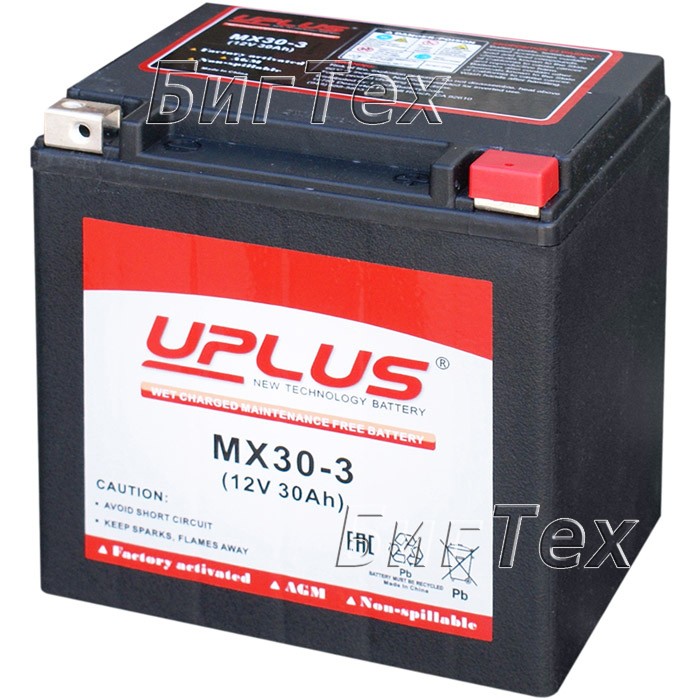 Мото аккумулятор Uplus MX30-3 AGM 30 Ач (YTX30HL)