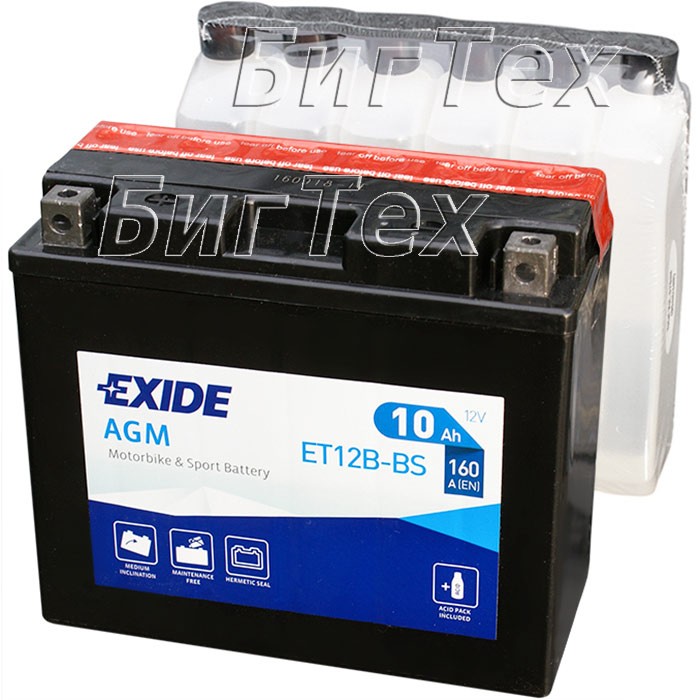 Мото аккумулятор EXIDE ET12B-BS 10 Ач (YT12B-BS)
