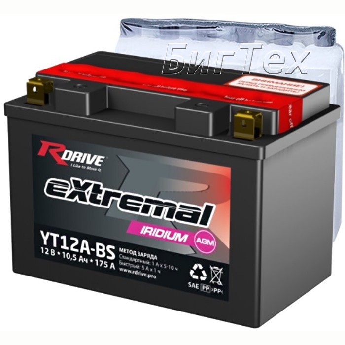 Мото аккумулятор RDrive Silver YT12A-BS AGM...