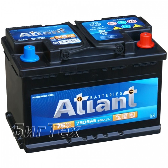 Аккумулятор автомобильный ATLANT 75 Ач 680A