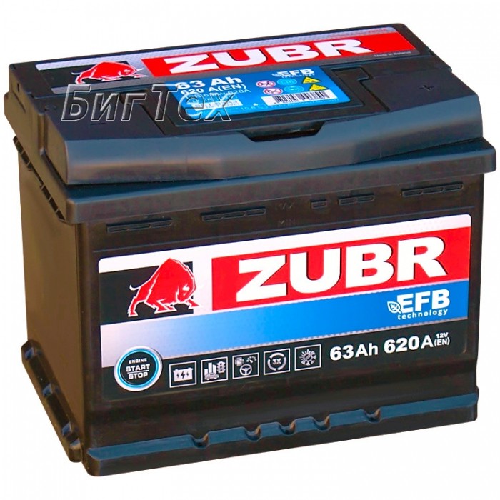 Аккумулятор автомобильный ZUBR EFB ZE630 63 Ач