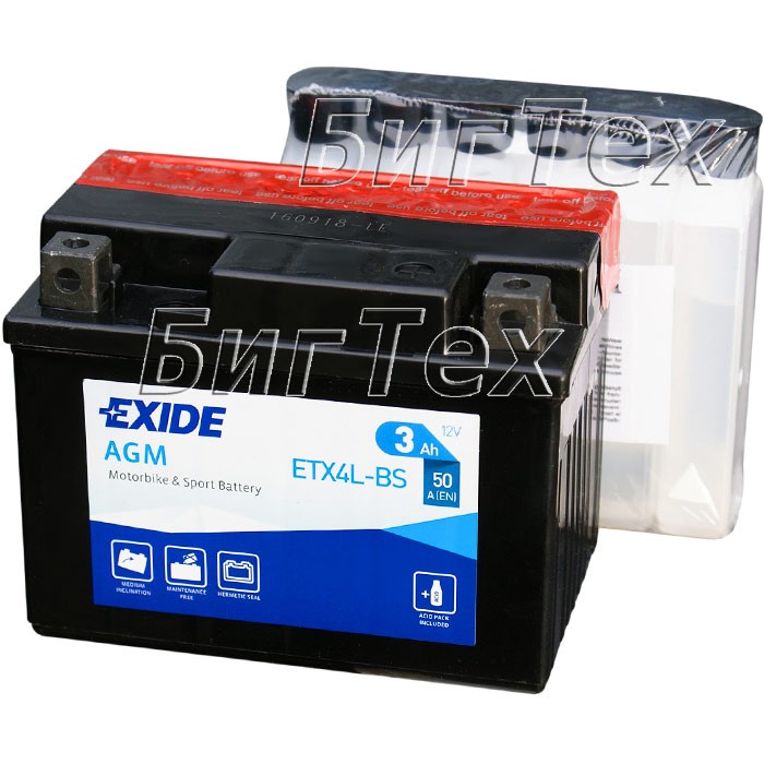 Мото аккумулятор EXIDE ETX4L-BS 3 Ач (YTX4L-BS)