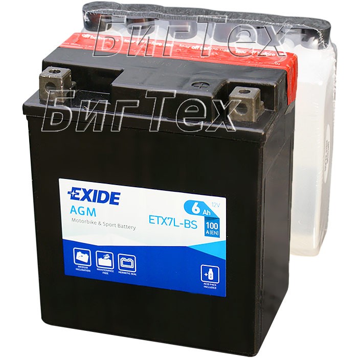 Мото аккумулятор EXIDE ETX7L-BS 6 Ач (YTX7L-BS)