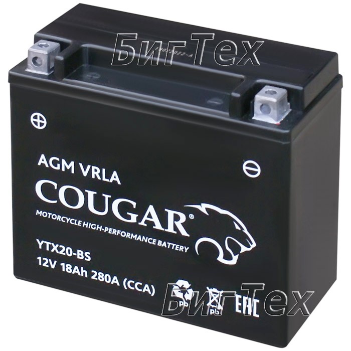 Мото аккумулятор COUGAR YTX20-BS AGM VRLA 18 Ач