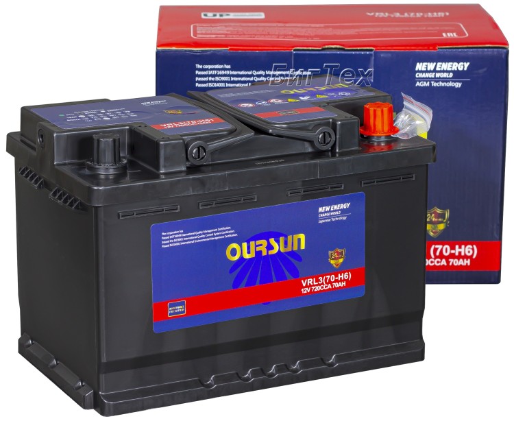 Аккумулятор автомобильный OURSUN DIN AGM 70Ач...