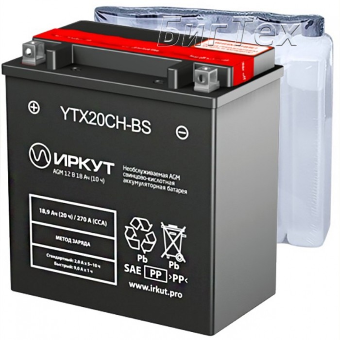 Мото аккумулятор ИРКУТ YTX20CH-BS AGM 18.9 Ач