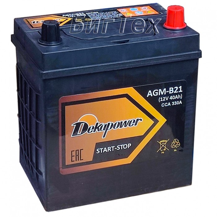 Аккумулятор автомобильный DEKAPOWER AGM-B21L 40Ah