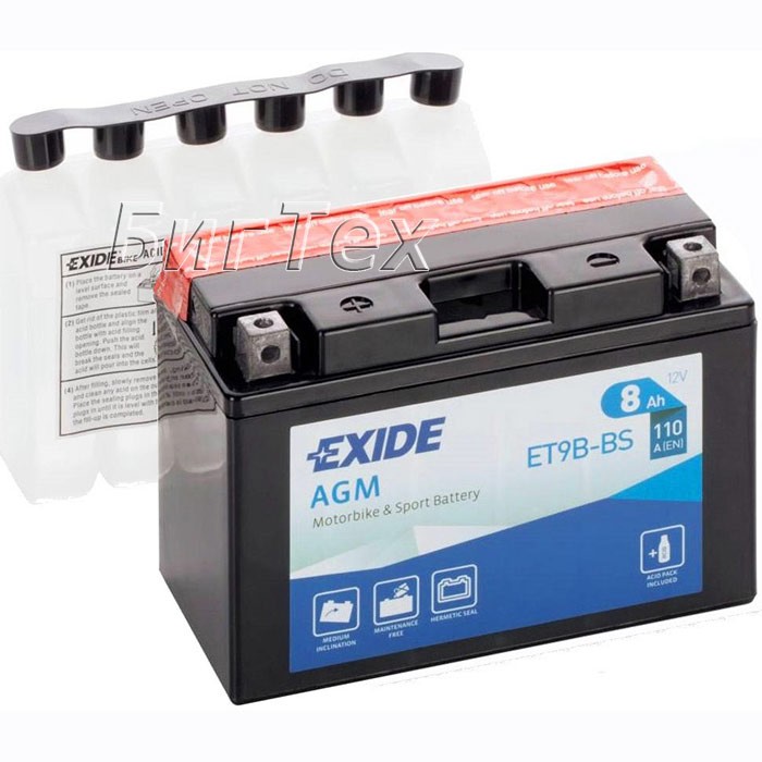 Мото аккумулятор EXIDE ET9B-BS 8 Ач (YT9B-BS)