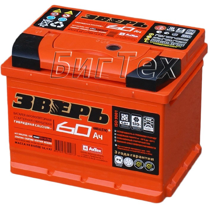 Аккумулятор автомобильный Зверь 60 Ач (гибрид)