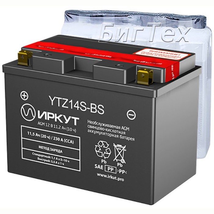 Мото аккумулятор ИРКУТ YTZ14S-BS AGM 11.5 Ач