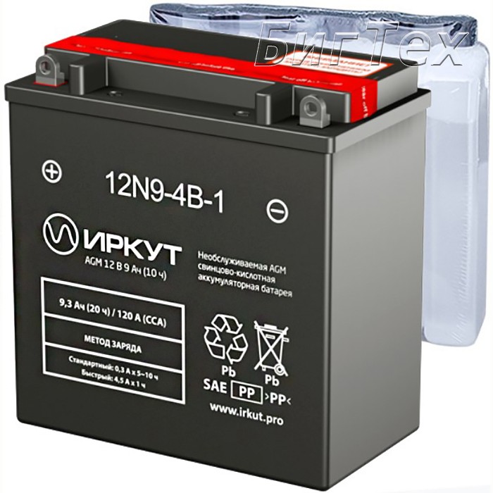 Мото аккумулятор ИРКУТ 12N9-4B-1 AGM 9.3 Ач