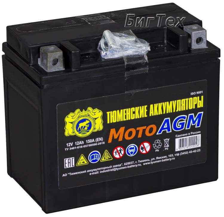 Мото аккумулятор TYUMEN AGM 6МТС-12 12Ач 150А п.п.