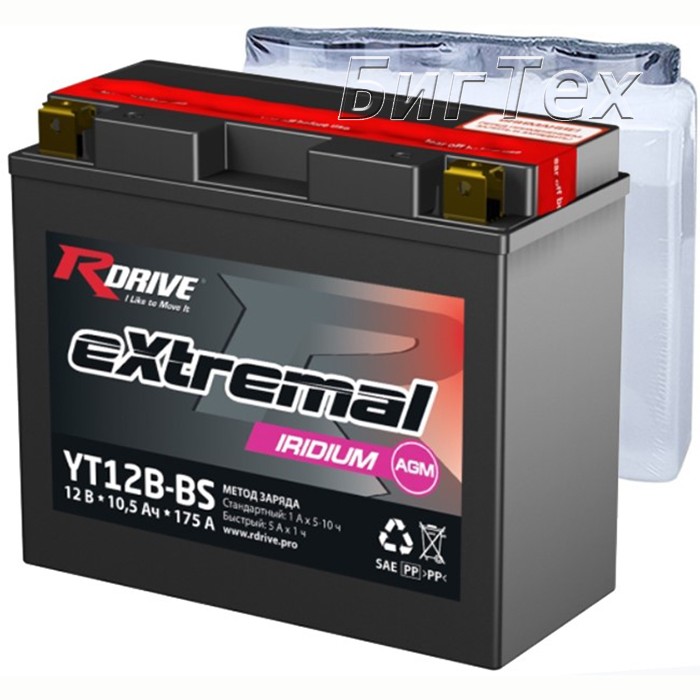 Мото аккумулятор RDrive Iridium YT12B-BS AGM...