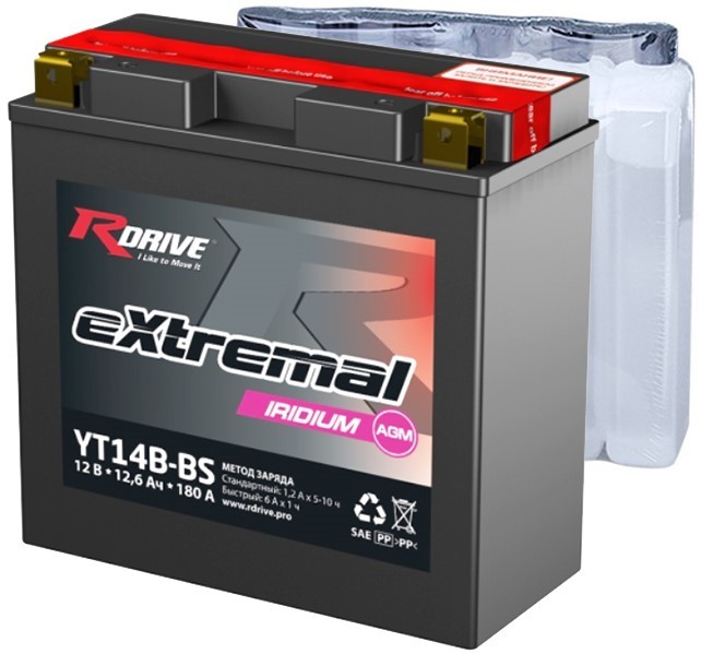Мото аккумулятор RDrive Iridium YT14B-BS AGM...