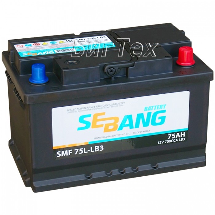 Аккумулятор автомобильный SEBANG SMF 75L-LB3 75...