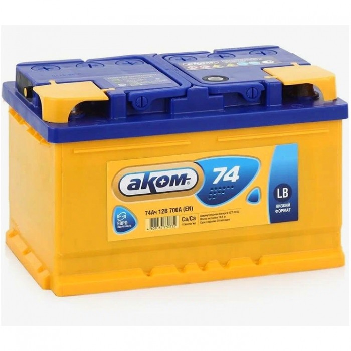 Аккумулятор автомобильный Аком LB 74 Ач низкий