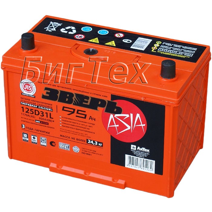 Аккумулятор автомобильный Зверь Азия 125D31L 95...