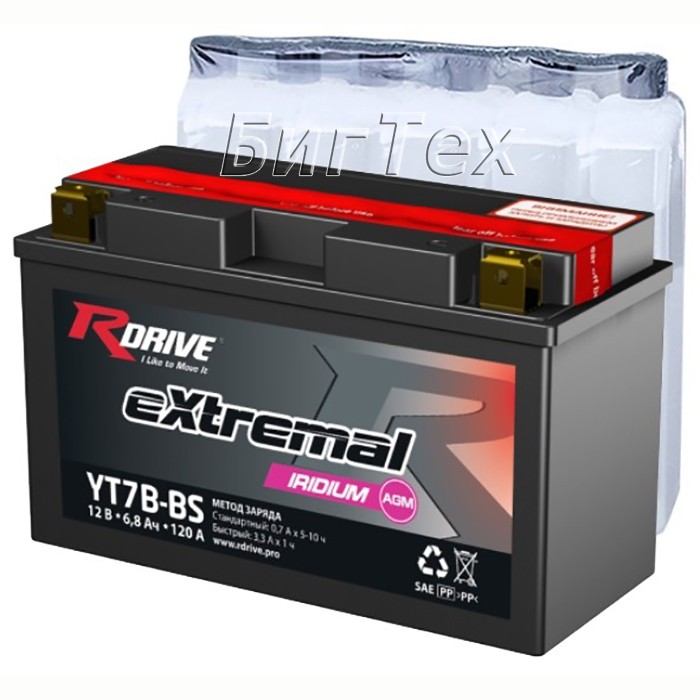 Мото аккумулятор RDrive Iridium YT7B-BS AGM 6.8 Ач