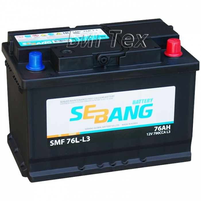 Аккумулятор автомобильный SEBANG SMF 76L-L3, 76...