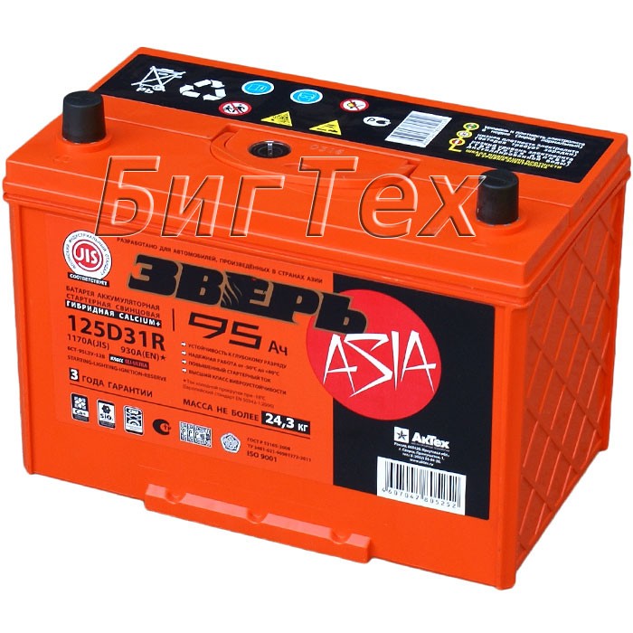 Аккумулятор автомобильный Зверь Азия 125D31R 95...