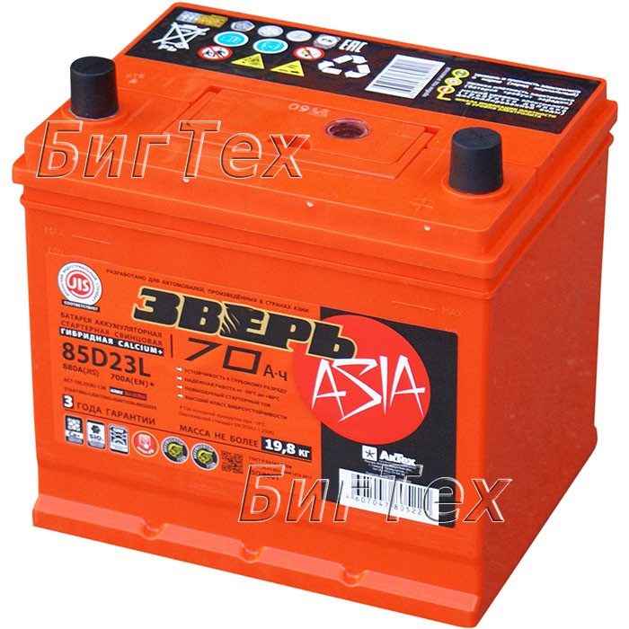 Аккумулятор автомобильный Зверь Азия 85D23L 70...