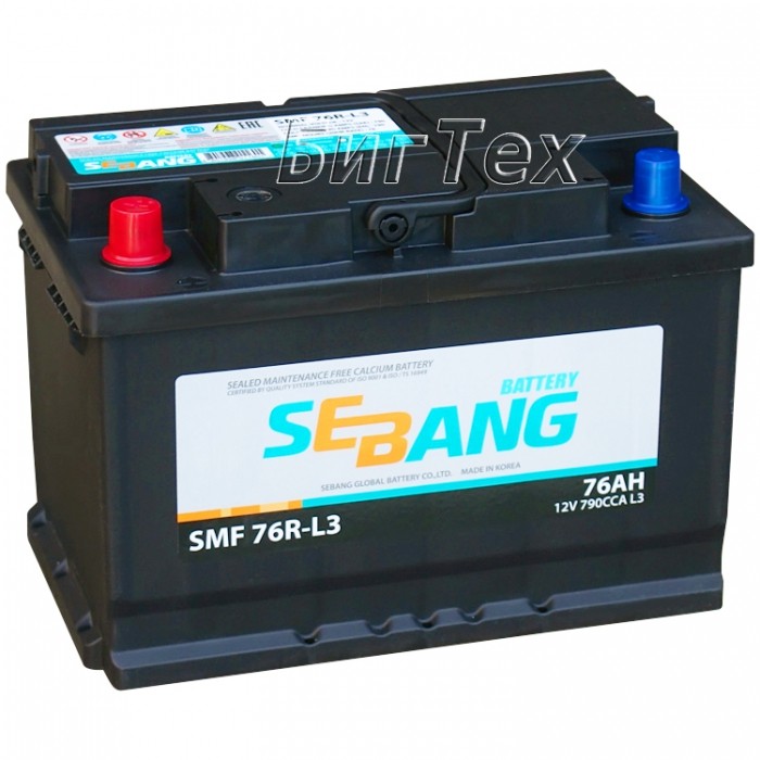 Аккумулятор автомобильный SEBANG SMF 76R-L3, 76...
