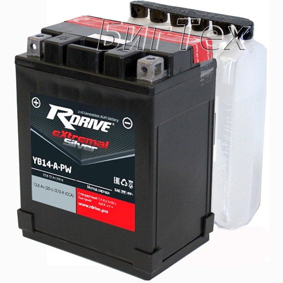 Мото аккумулятор RDrive Silver YB14-A-PW AGM...