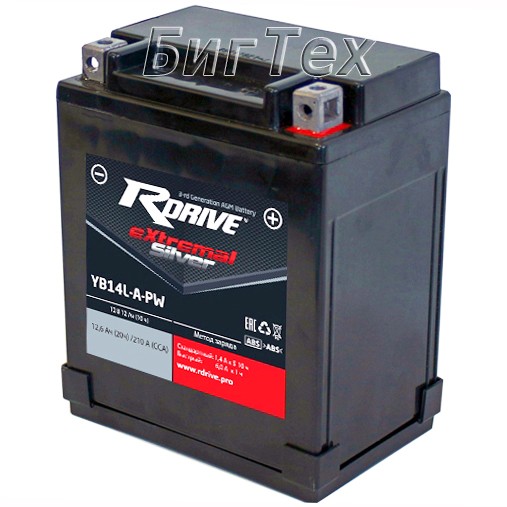 Мото аккумулятор RDrive Silver YB14L-A-PW AGM...