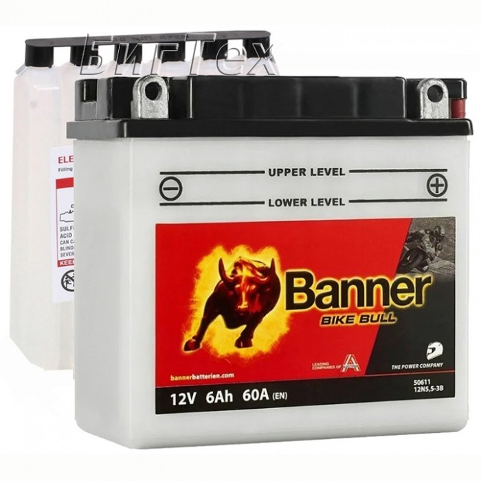 Мото аккумулятор BANNER BIKE Bull 12N5.5-3B...
