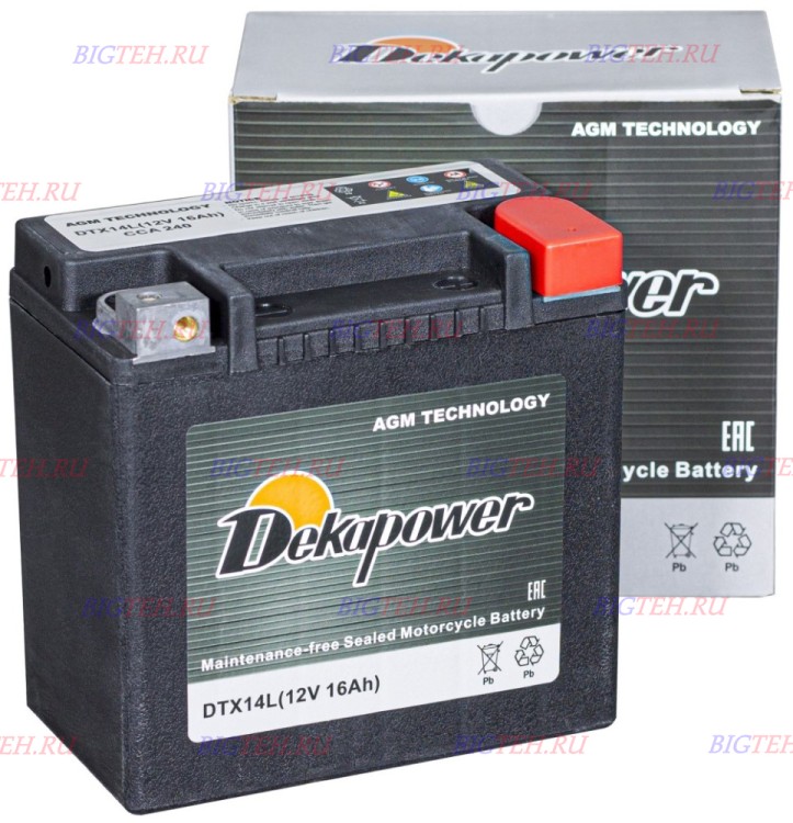 Мото аккумулятор Dekapower DTX14L(H) 16 Ач 