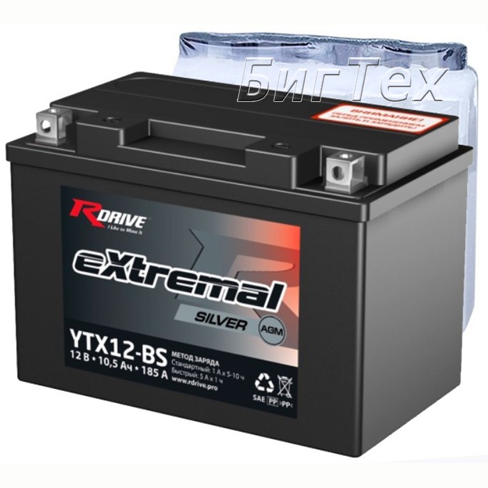 Мото аккумулятор RDrive Silver YTX12-BS AGM...