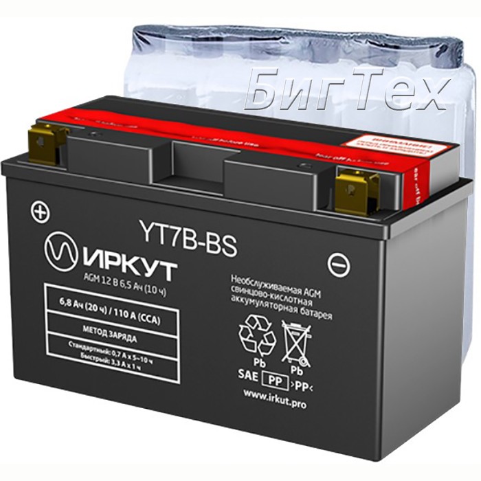 Мото аккумулятор ИРКУТ YT7B-BS AGM 6.8 Ач