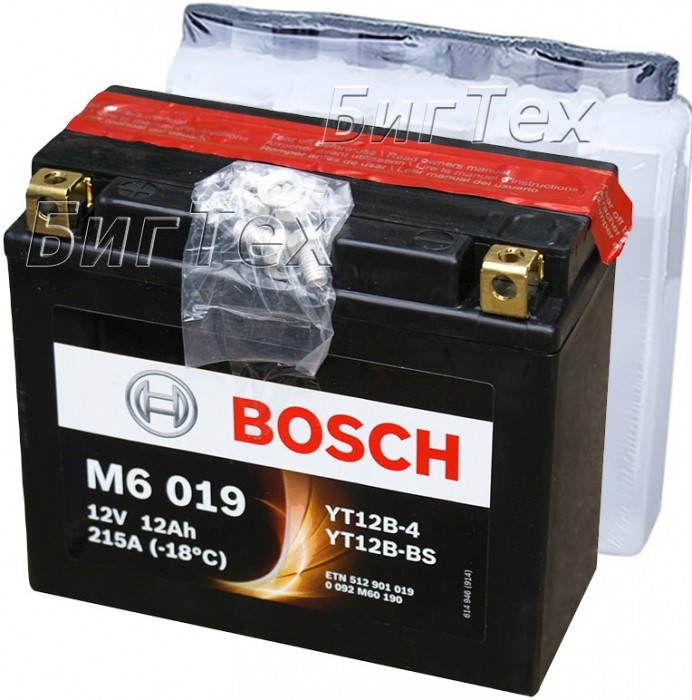 Мото аккумулятор Bosch M6 019 12 Ач (YT12B-BS)