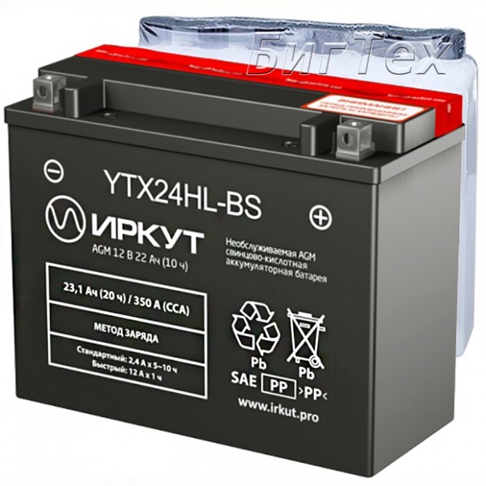 Мото аккумулятор ИРКУТ YTX24HL-BS AGM 23.1 Ач