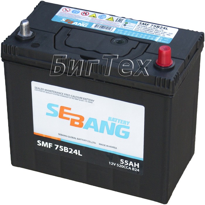 Аккумулятор автомобильный SEBANG 75B24L 55 Ач...