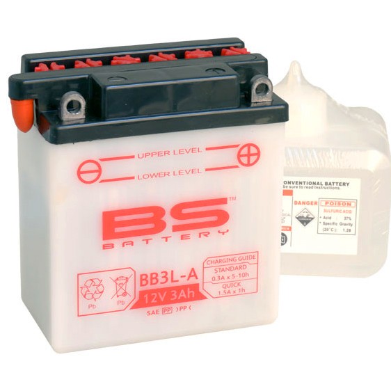 Мото аккумулятор BS BB3L-A 3 Ач (YB3L-A)