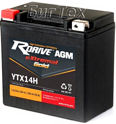 Мото аккумулятор RDrive Gold YTX14H AGM 12.6 Ач