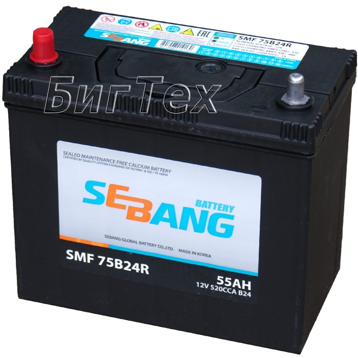 Аккумулятор автомобильный SEBANG 75B24R 55 Ач...