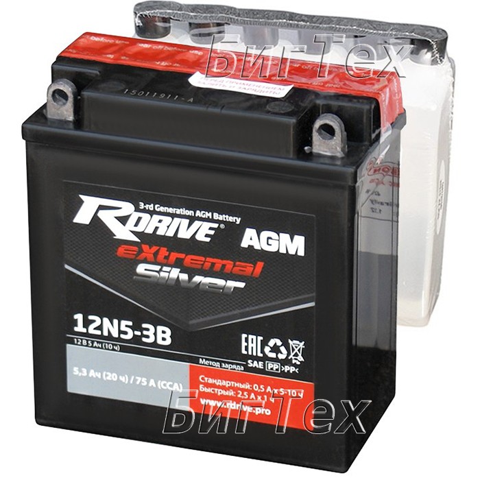 Мото аккумулятор RDrive Silver 12N5-3B AGM 5.3 Ач