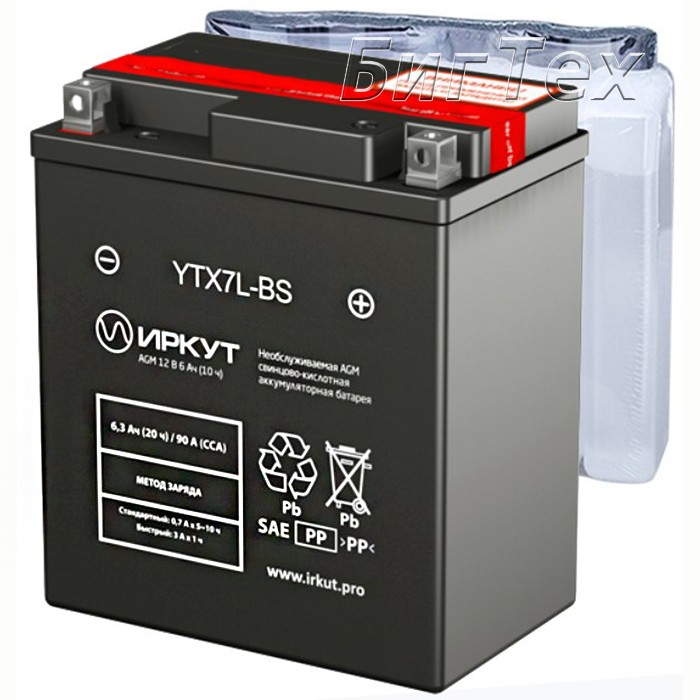 Мото аккумулятор ИРКУТ YTX7L-BS AGM 6.3 Ач