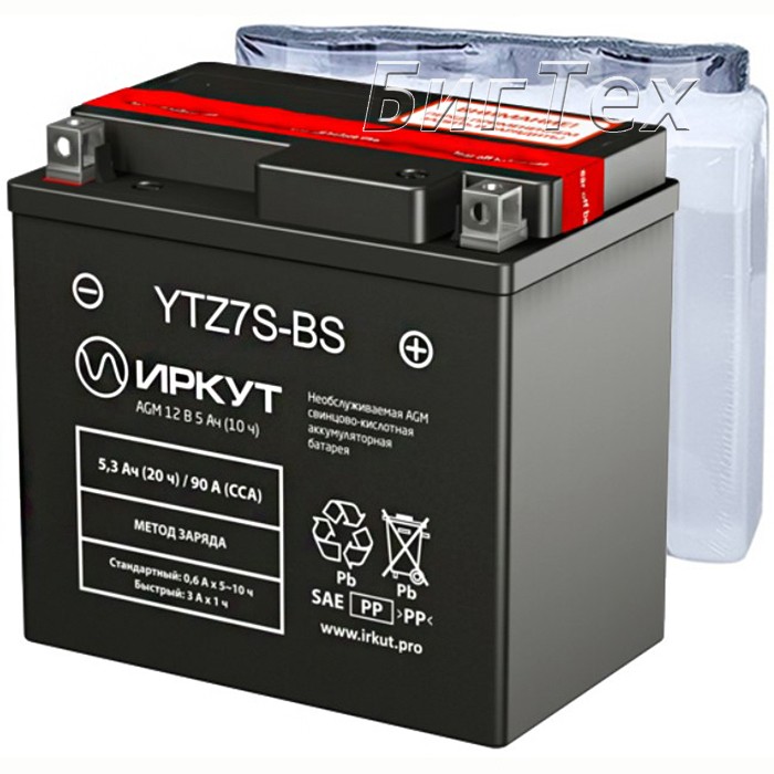 Мото аккумулятор ИРКУТ YTZ7S-BS 5.3 Ач