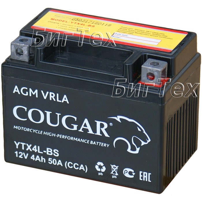 Мото аккумулятор COUGAR YTX4L-BS AGM VRLA 4 Ач