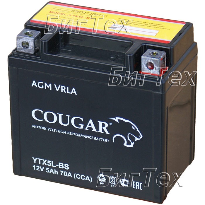 Мото аккумулятор COUGAR YTX5L-BS AGM VRLA 5 Ач